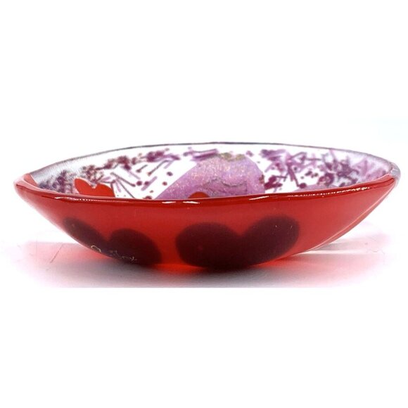 A. Fox Fused Glass Heart Plate Tray 5” Art Glass 1994 Vintage - Picture 5 of 9